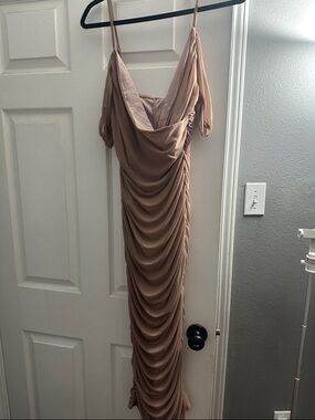 SHEIN Nude/Rose Beige Draped Ruched Maxi Dress